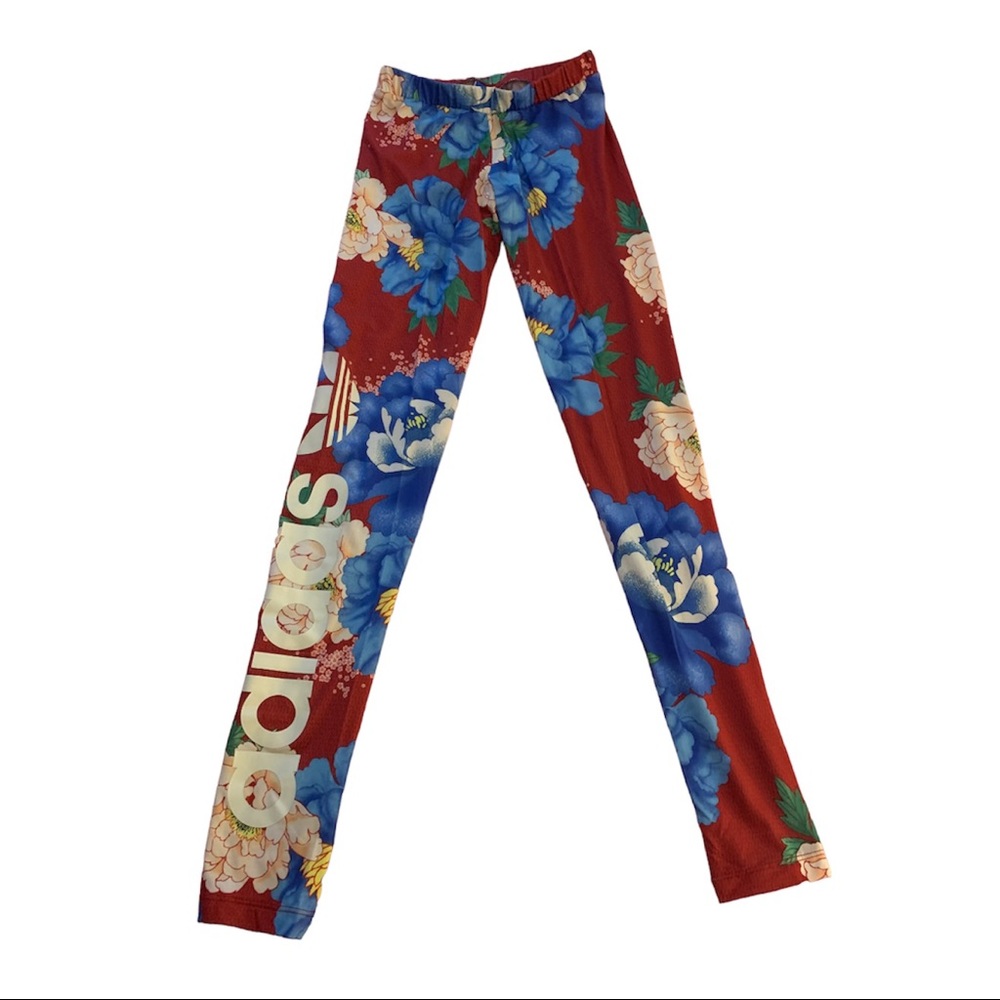 Floral Adidas Elastic Waist Long Colorful Leggings